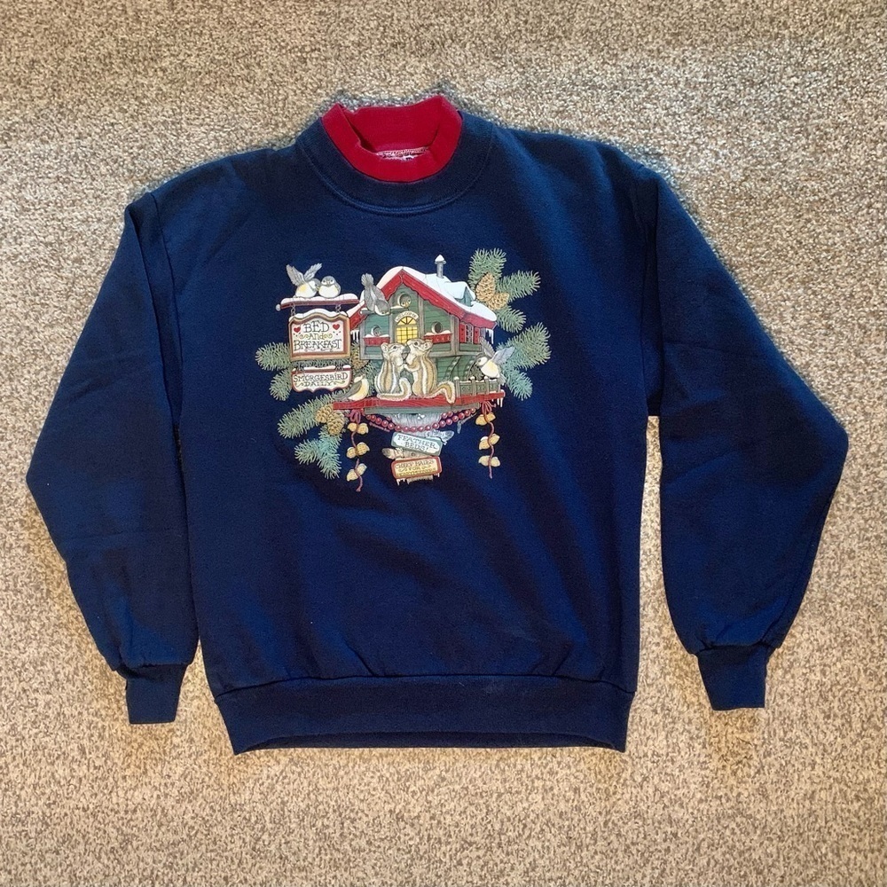Vintage 90s Morning Sun Chipmunks Feed Birds Scene Sweater Sweatshirt